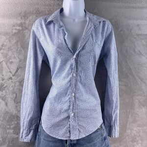 Frank Eileen Barry Dress Shirt Womens Size Small Blue Floral Cotton USA
